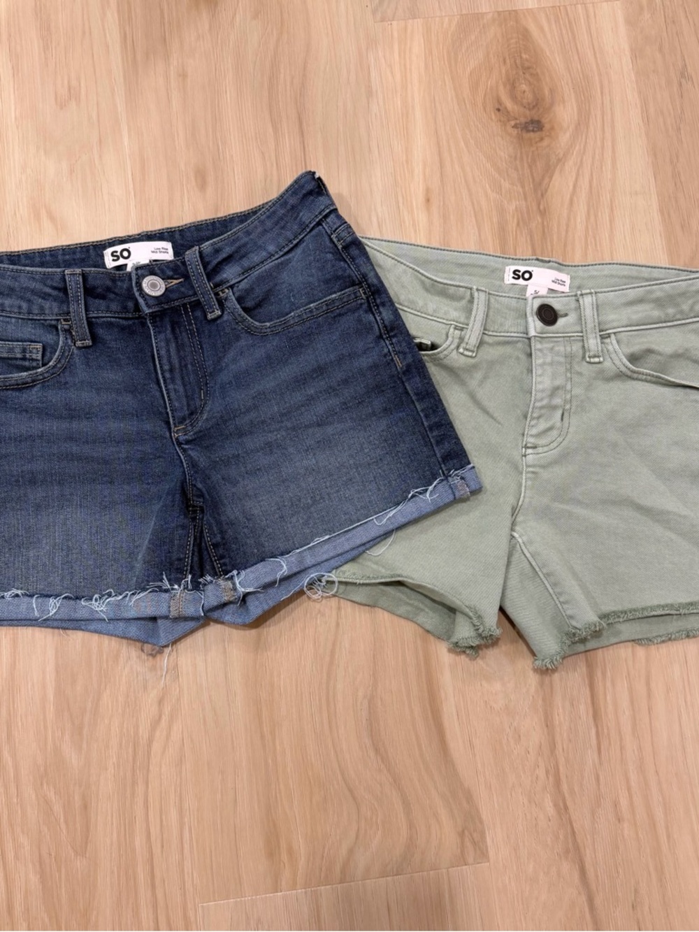 SO High-Rise Denim and Sage Green Shorts - Set of 2 size 5